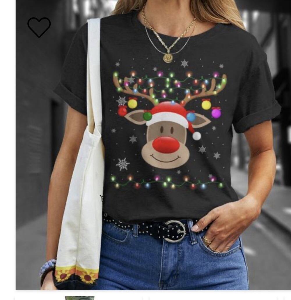 Red Nose Reindeer Snowflakes Chirstmas Lights T-Shirt Women’s S New